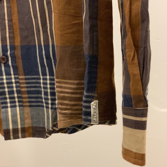 Larger ezekiel button up brown and blue plaid - Picture 4 of 6